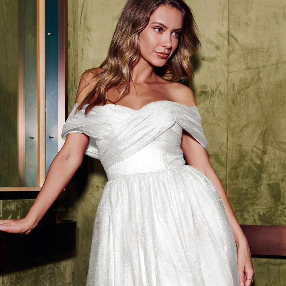 Elegant Off-Shoulder Shimmer White Dress
